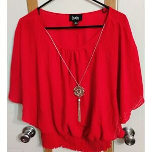 One O One Woman Red Flowy  Boho M Fairycore Feminine Sheer W/Tank RuffleNecklace